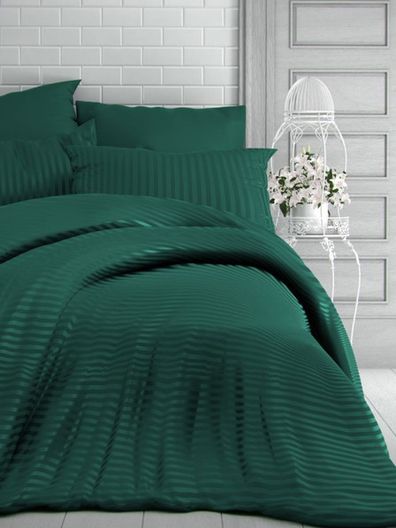 Kvalitex Lenjerie de pat extensibilă satinată cu dungi 140x220, 70x90cm VERDE DARK