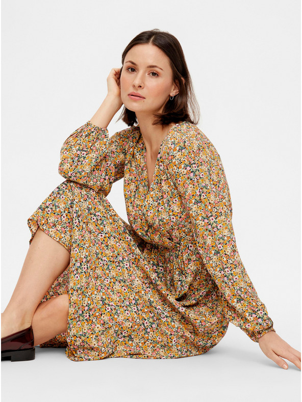 Pieces Tricou midi floral bej Pieces Gry