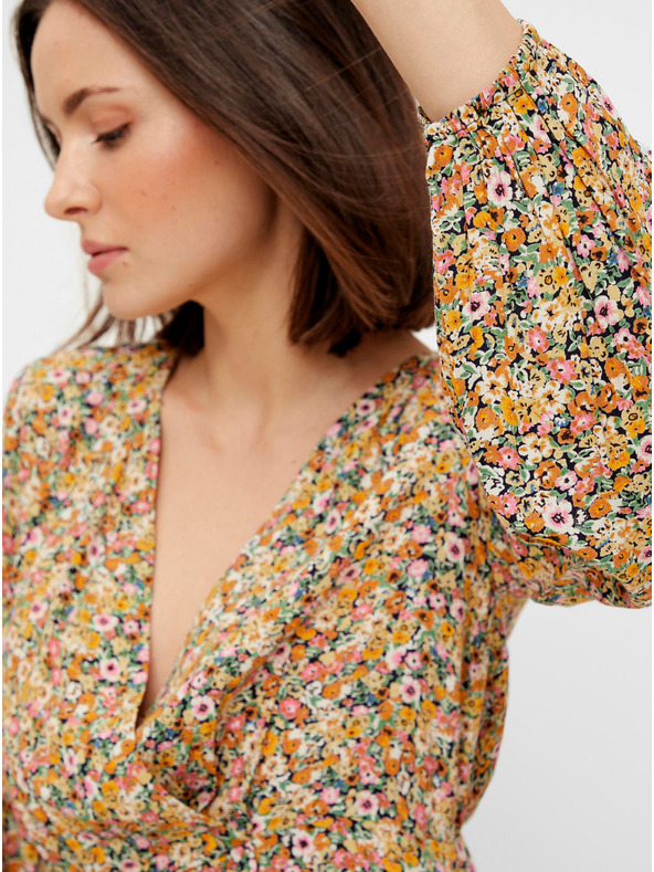 Pieces Tricou midi floral bej Pieces Gry