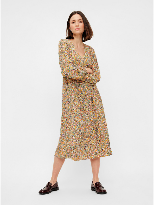 Pieces Tricou midi floral bej Pieces Gry