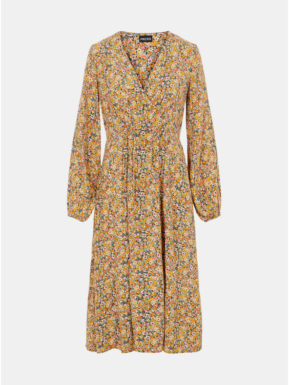 Pieces Tricou midi floral bej Pieces Gry