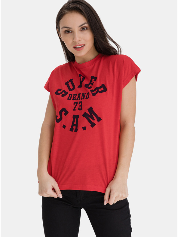 Sam 73 Tricou roșu cu imprimeu pentru femei SAM 73