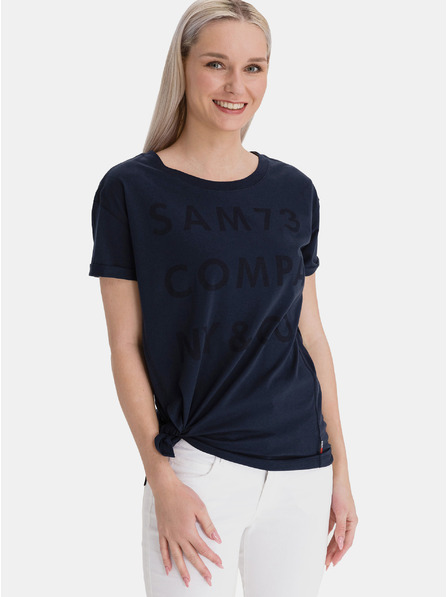 Sam 73 Tricou lejer pentru femei albastru închis cu imprimeu SAM 73