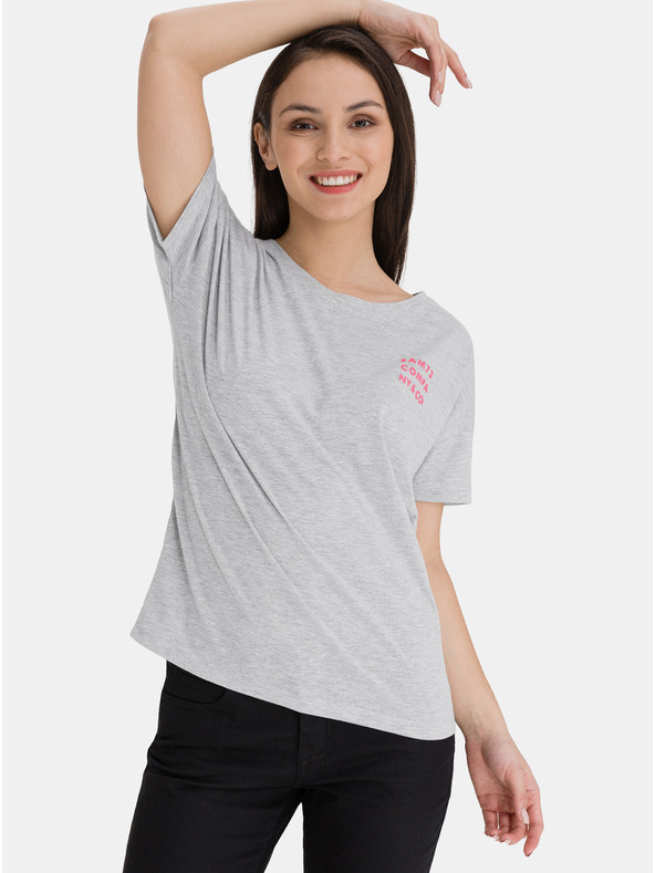 Sam 73 Tricou gri pentru femei cu imprimeu SAM 73