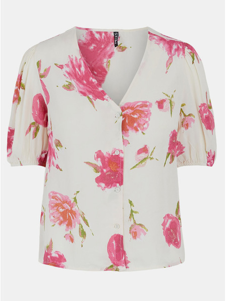 Pieces Bluză cremă cu nasturi florale Pieces Tianna