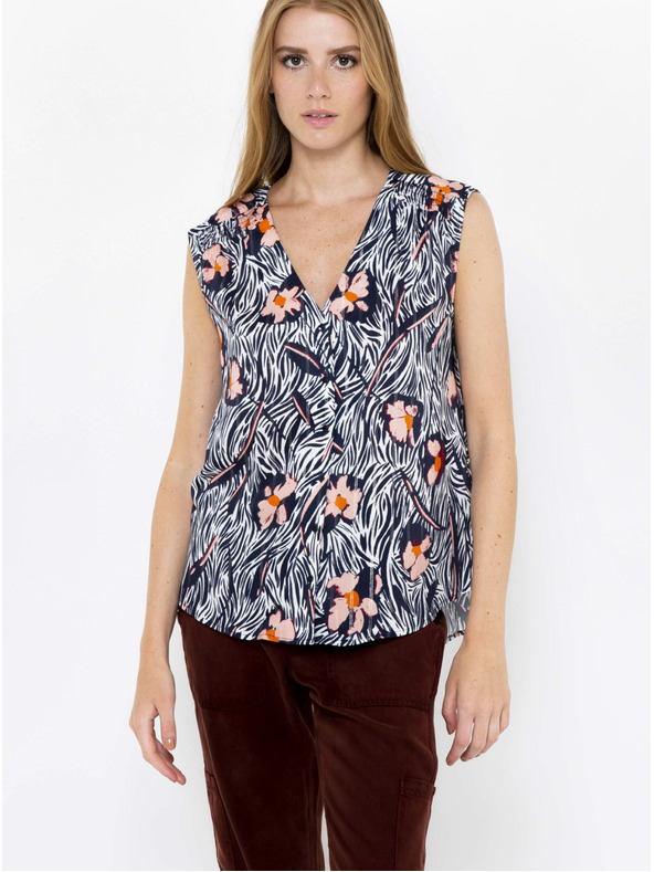 CAMAIEU Top floral albastru închis CAMAIEU