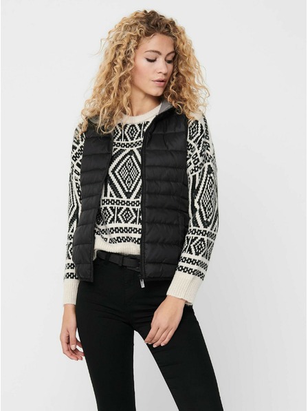 ONLY Vestă cu glugă matlasată neagră pentru femei ONLY New Tahoe