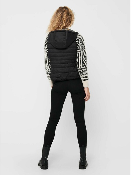 ONLY Vestă cu glugă matlasată neagră pentru femei ONLY New Tahoe