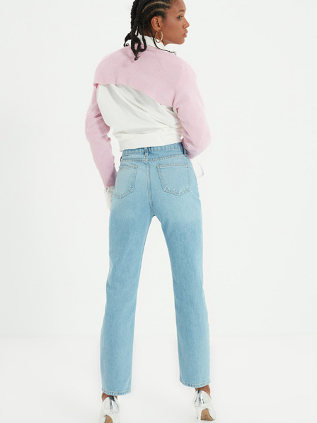 Trendyol Blugi mom fit albastru deschis cu efect rupt Trendyol