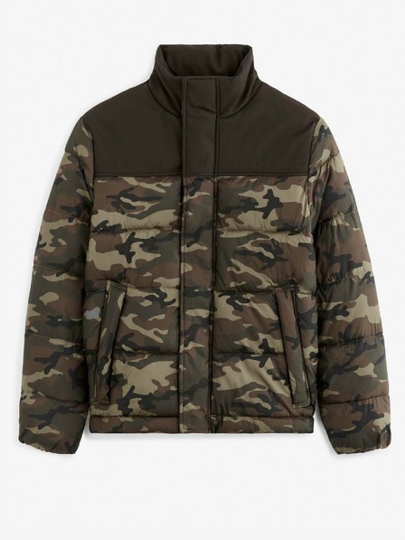 Celio Jachetă de iarnă matlasată cu camuflaj negru și verde pentru bărbați Celio Vuelectron
