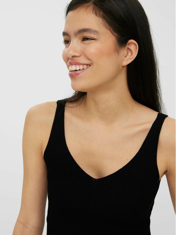 Vero Moda Bluză neagră cu decolteu cu nervuri VERO MODA Glory