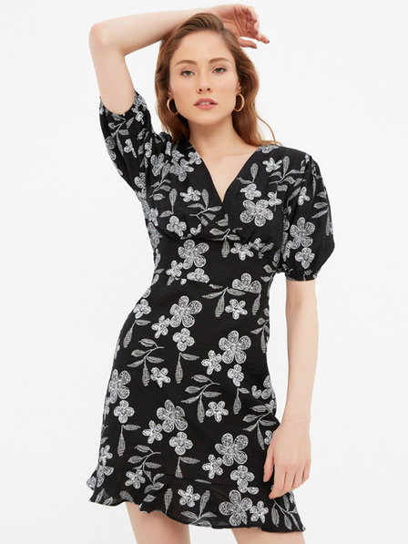 Trendyol Rochie scurtă cu flori, neagră, pentru femei Trendyol