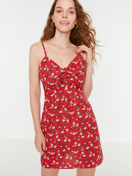 Trendyol Rochie scurtă cu bretele florale de culoare roșie pentru femei Trendyol