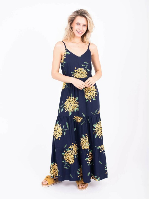 Brakeburn Rochie maxi cu bretele cu model albastru închis pentru femei Brakeburn