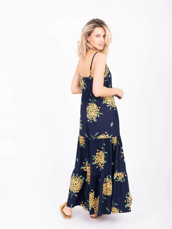 Brakeburn Rochie maxi cu bretele cu model albastru închis pentru femei Brakeburn