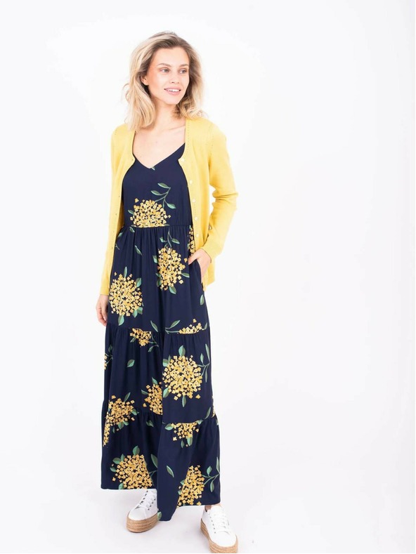 Brakeburn Rochie maxi cu bretele cu model albastru închis pentru femei Brakeburn