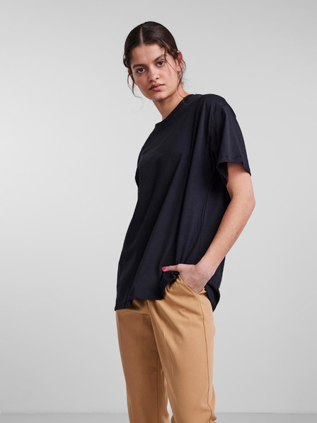 Pieces Tricou negru supradimensionat Pieces Rina