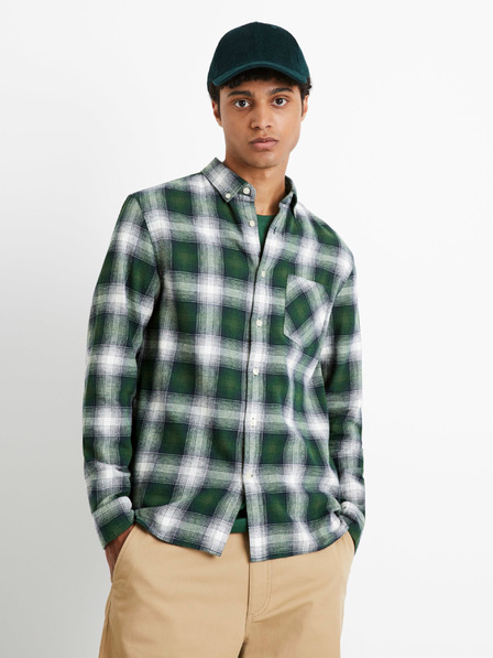 Celio Cămașă bărbătească din flanel în carouri gri și verde Celio Camulto