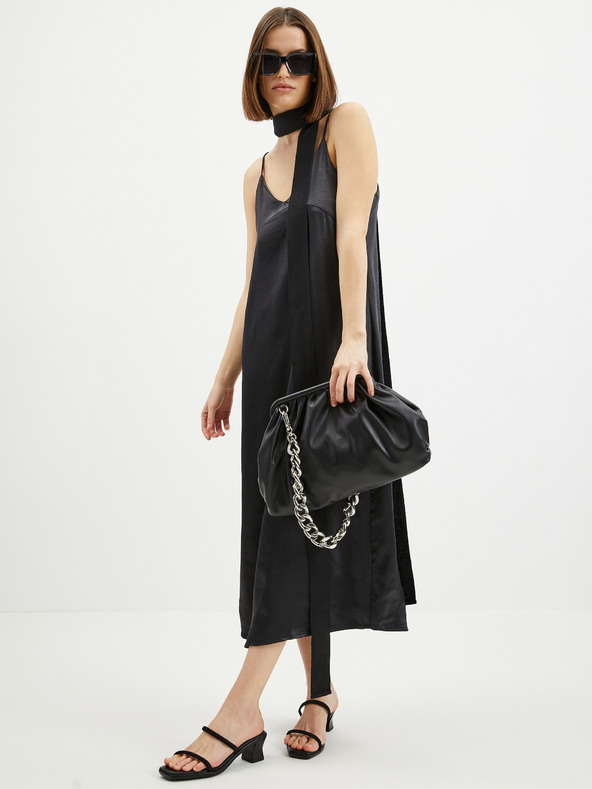 ONLY Rochie midi cu bretele din satin neagră pentru femei ONLY Cosmo