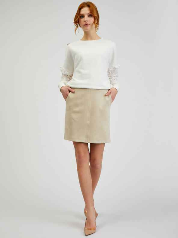 Orsay Fustă de damă bej cu finisaj piele întoarsă ORSAY