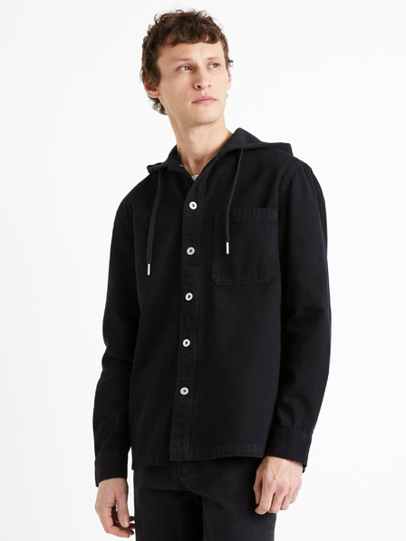 Celio Tricou negru cu glugă din denim pentru bărbați Celio Dadenim