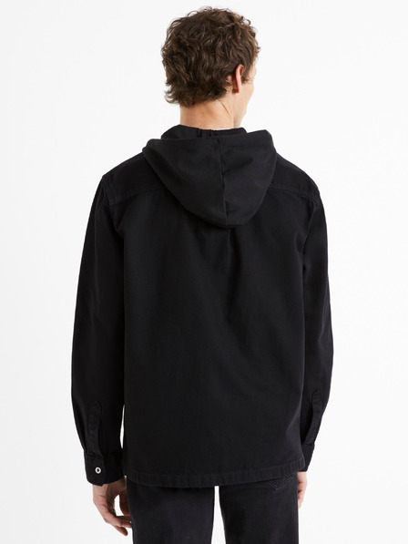 Celio Tricou negru cu glugă din denim pentru bărbați Celio Dadenim