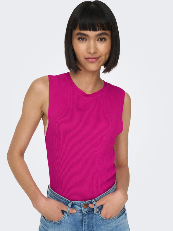 ONLY Top basic cu nervuri pentru femei roz închis ONLY Majli