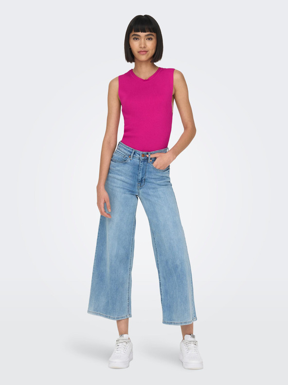 ONLY Top basic cu nervuri pentru femei roz închis ONLY Majli