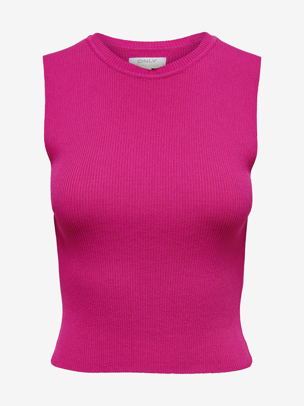 ONLY Top basic cu nervuri pentru femei roz închis ONLY Majli