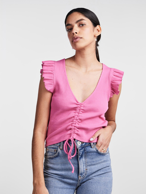 Pieces Tricou crop top roz pentru femei Pieces Tegan