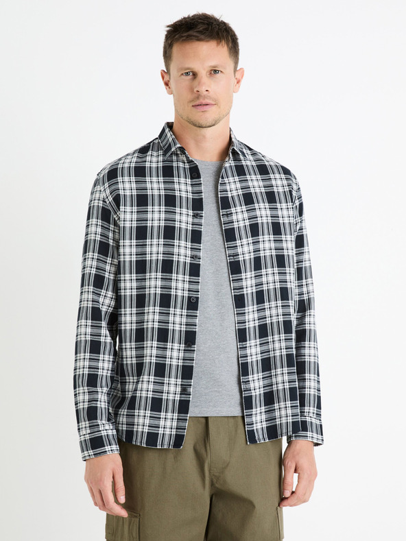 Celio Cămașă bărbătească neagră în carouri Celio Fadro