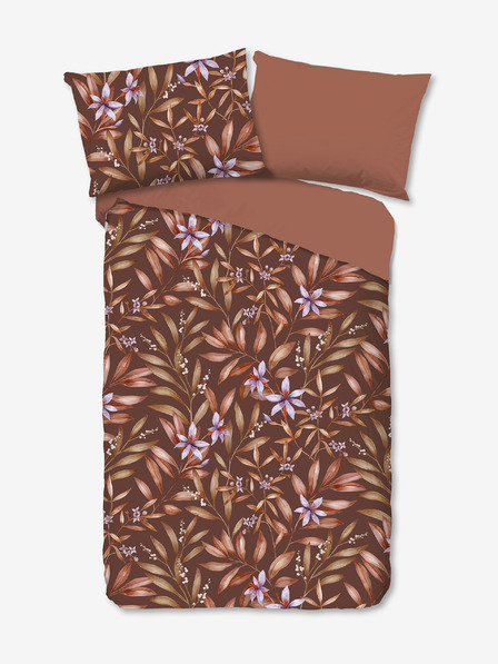 Good Morning Lenjerie de pat reversibilă cu motiv maro Good Morning Hazel 140 x 200 cm