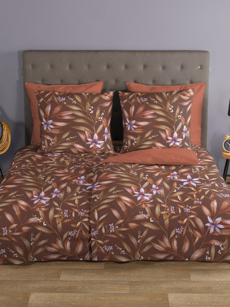 Good Morning Lenjerie de pat reversibilă cu motiv maro Good Morning Hazel 140 x 200 cm