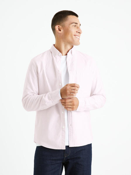 Celio Cămașă bărbătească roz cu dungi Celio Caoxfordy