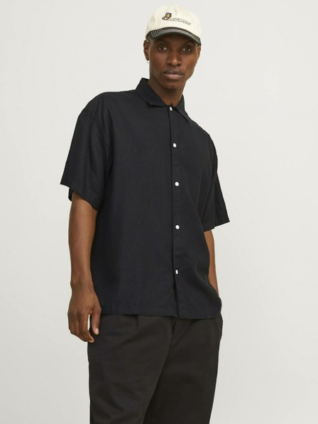 Jack & Jones Cămașă neagră din in cu mânecă scurtă pentru bărbați Jack & Jones Faro