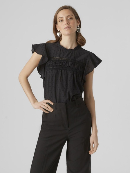 Vero Moda Bluză neagră pentru femei cu dantelă Vero Moda Trine