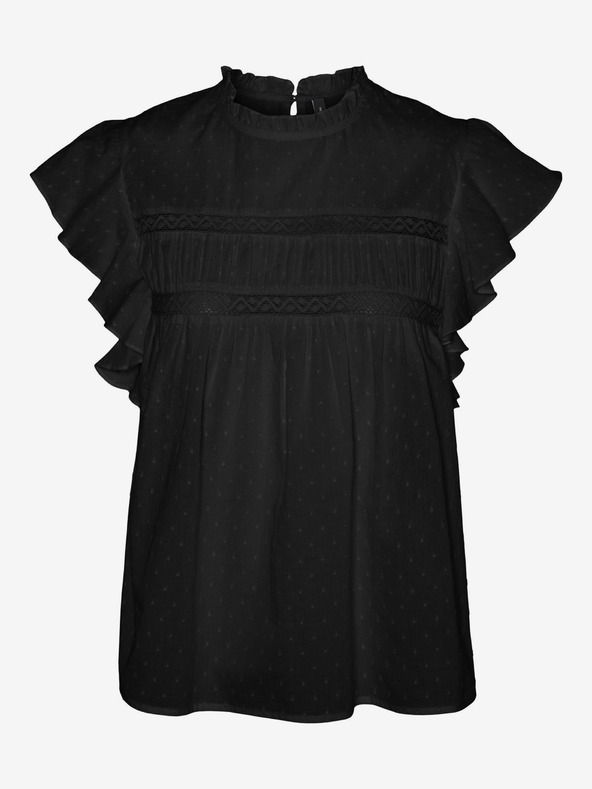 Vero Moda Bluză neagră pentru femei cu dantelă Vero Moda Trine