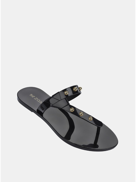 Zaxy Flip flop negru lucios cu detalii aurii Zaxy Spike