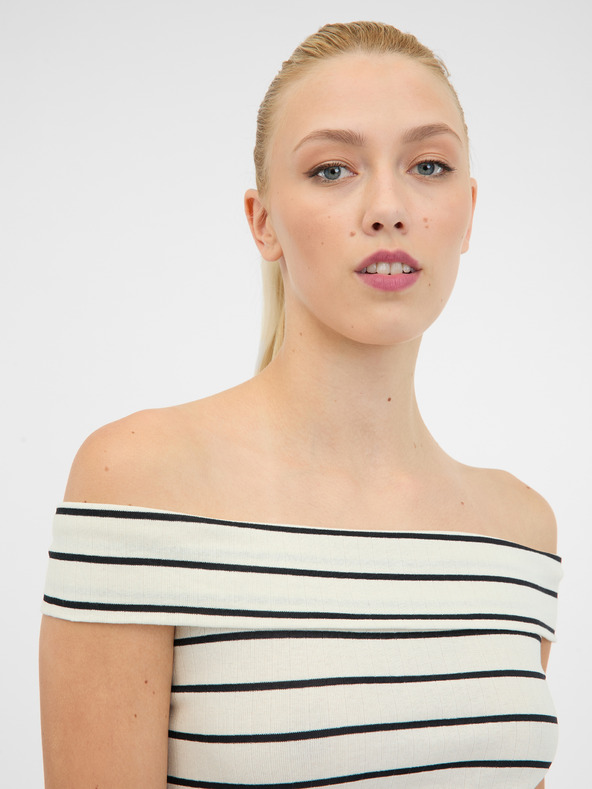 Orsay Tricou alb și negru cu mânecă scurtă pentru femei ORSAY