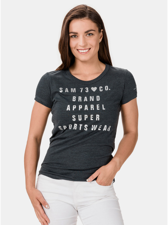 Sam 73 Tricou de damă gri închis imprimat cu SAM 73 Penny