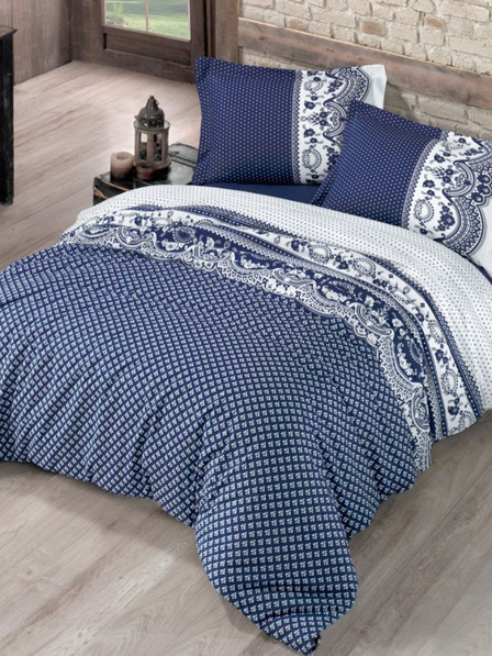 Kvalitex Lenjerie de pat din bumbac francez Standard Canzone albastru 240x220, 70x90cm Kvalitex