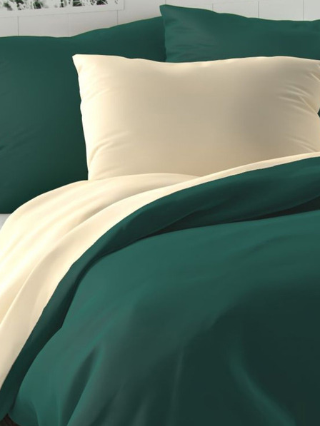Kvalitex Satin Extended Bedding LUXURY COLLECTION 140x220, 70x90cm Dark Green / Cream