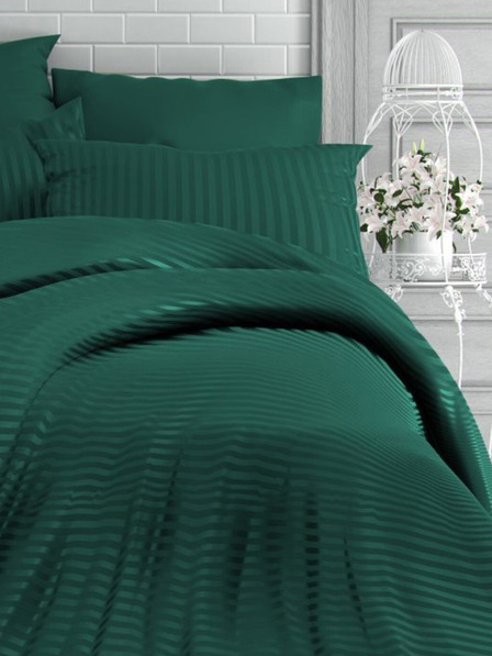 Kvalitex Lenjerie franceză satinată cu dungi 1+2, 200x200, 70x90cm VERDE NEGRU