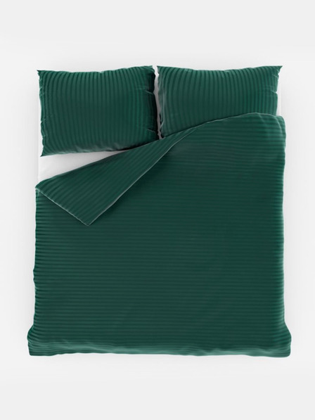 Kvalitex Lenjerie franceză satinată cu dungi 1+2, 200x200, 70x90cm VERDE NEGRU