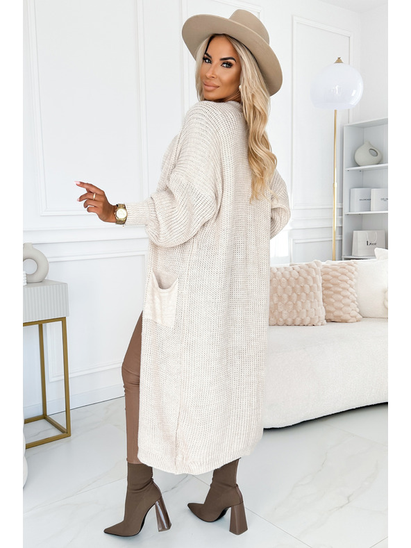 numoco Cardigan - pulover lung cu buzunare - bej