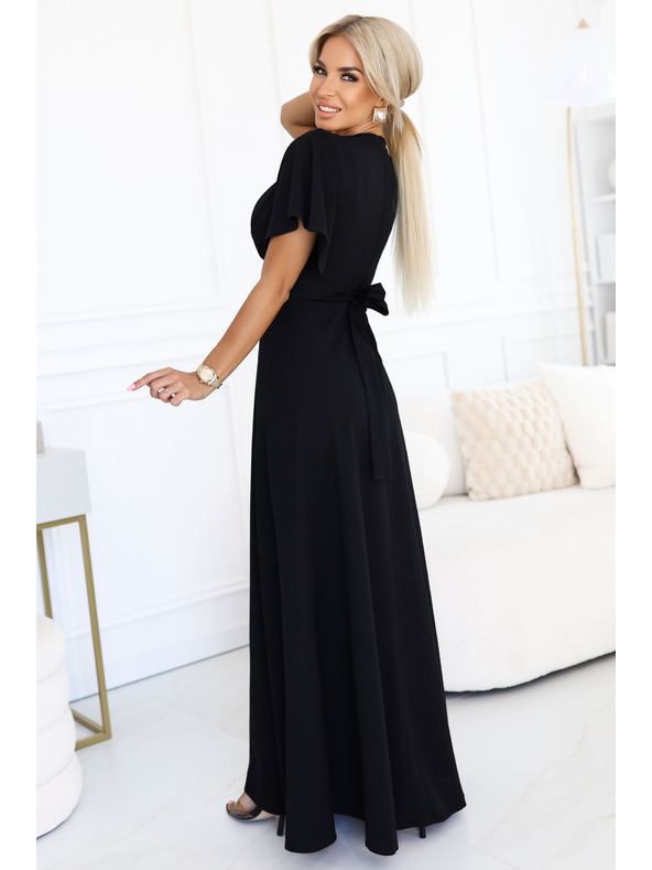 numoco Rochie lungă JENNIFER cu despicătură - neagră
