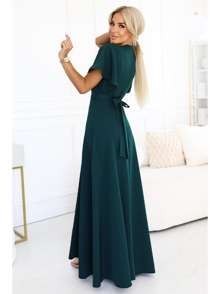 numoco Rochie lungă JENNIFER cu despicătură - verde sticle
