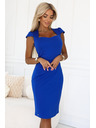 numoco Rochie elegantă midi cu decolteu frumos și mâneci scurte - albastru cobalt