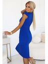 numoco Rochie elegantă midi cu decolteu frumos și mâneci scurte - albastru cobalt