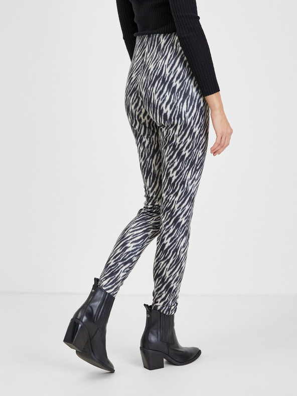 Orsay Pantaloni de damă cu model alb și negru cu finisaj de piele întoarsă ORS